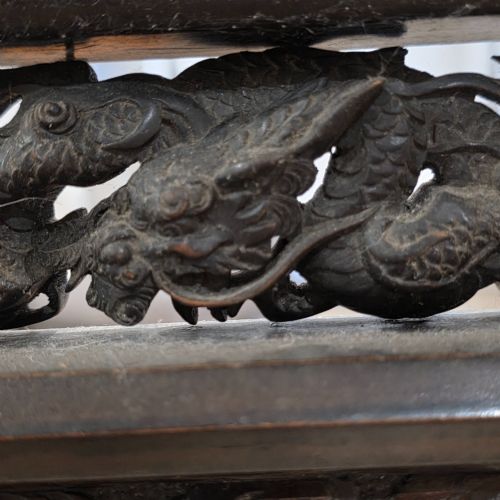 EXCEPTIONAL ANTIQUE CHINESE CARVED WOODEN EASEL FRAME DRAGON PHOENIX DECOR 145CM - ADDITIONAL PHOTO 5
