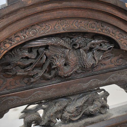 EXCEPTIONAL ANTIQUE CHINESE CARVED WOODEN EASEL FRAME DRAGON PHOENIX DECOR 145CM - ADDITIONAL PHOTO 6