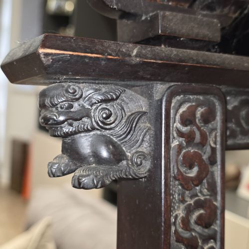 EXCEPTIONAL ANTIQUE CHINESE CARVED WOODEN EASEL FRAME DRAGON PHOENIX DECOR 145CM - ADDITIONAL PHOTO 9