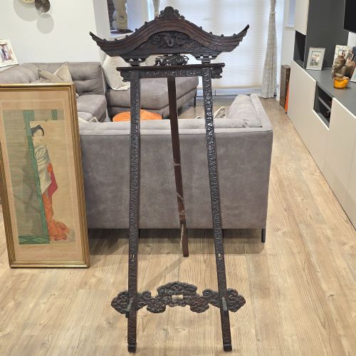 EXCEPTIONAL ANTIQUE CHINESE CARVED WOODEN EASEL FRAME DRAGON PHOENIX DECOR 145CM - ADDITIONAL PHOTO 11