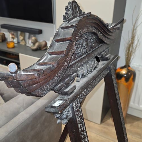EXCEPTIONAL ANTIQUE CHINESE CARVED WOODEN EASEL FRAME DRAGON PHOENIX DECOR 145CM - ADDITIONAL PHOTO 13