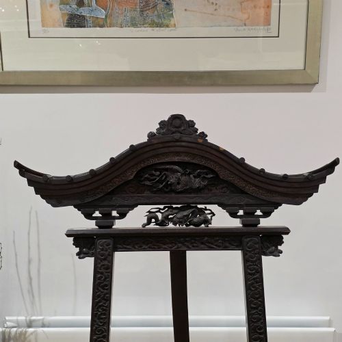 EXCEPTIONAL ANTIQUE CHINESE CARVED WOODEN EASEL FRAME DRAGON PHOENIX DECOR 145CM - ADDITIONAL PHOTO 14