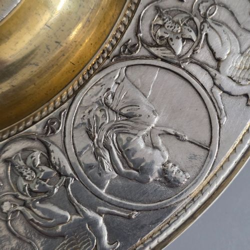 fig 1. Elkington, Victorian, Neo Classical Silver Plate on Brass Circular Inkstand. Elkington & Co.c1875