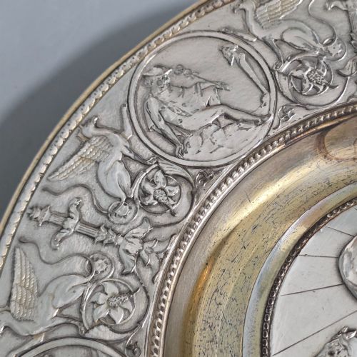 fig 3. Elkington, Victorian, Neo Classical Silver Plate on Brass Circular Inkstand. Elkington & Co.c1875