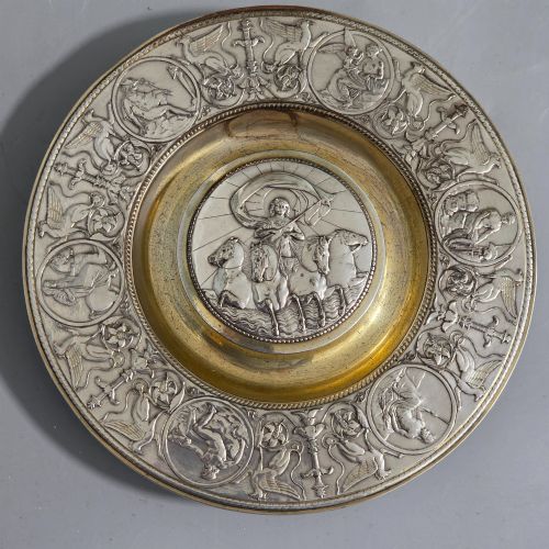 fig 5. Elkington, Victorian, Neo Classical Silver Plate on Brass Circular Inkstand. Elkington & Co.c1875