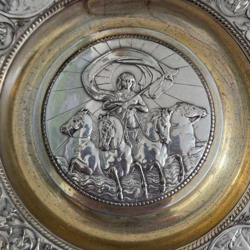 fig 6. Elkington, Victorian, Neo Classical Silver Plate on Brass Circular Inkstand. Elkington & Co.c1875