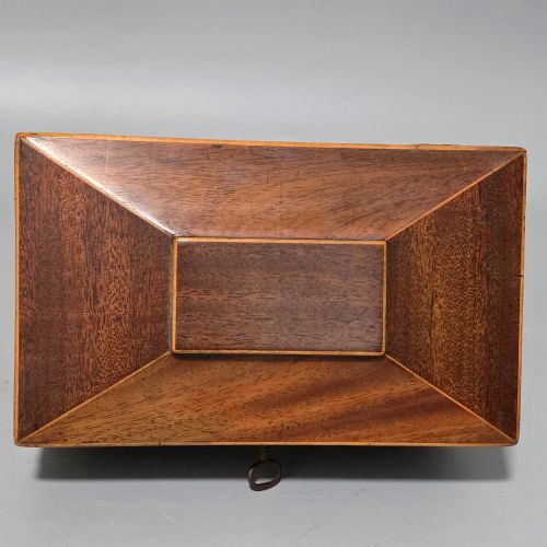 ANTIQUE REGENCY QUALITY MAHOGANY INLAID TEA CADDY WITH BONE ESCUTCHEON - ADDITIONAL PHOTO 11