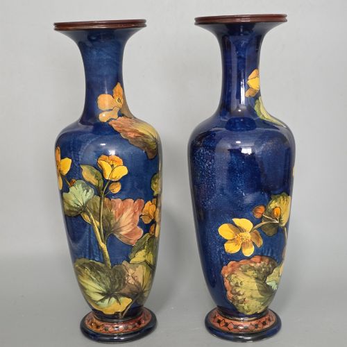 A PAIR OF DOULTON LAMBETH FAIENCE VASES LATE 19TH CENTURY DECORATED BY ALBERTA L GREEN - ADDITIONAL PHOTO 2