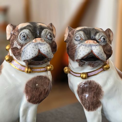 CHARMING RARE PAIR OF DRESDEN SAXON PORCELAIN PUG DOG FIGURINES MALE FEMALE EARLY 20TH CENTURY - ADDITIONAL PHOTO 4