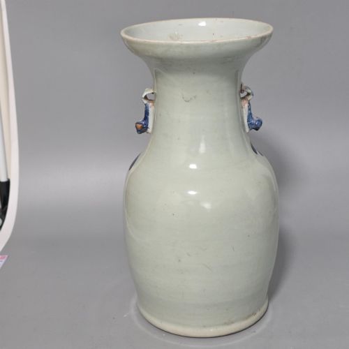 CHINESE QING DYNASTY 19THC CELADON GLAZED BLUE AND WHITE VASE - ADDITIONAL PHOTO 2