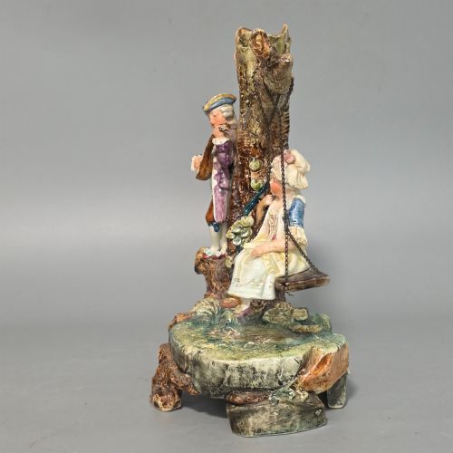 MAJOLICA COURTING COUPLE FIGURAL DISPLAYSPILL HOLDER GIRL IN A SWING C1900 - ADDITIONAL PHOTO 9