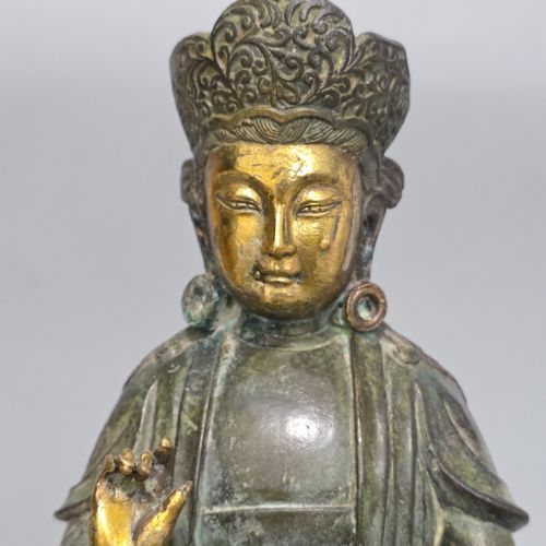 19THC LARGE CHINESE BRONZE GUANYIN ON A DOG OF FO 33CM HIGH - ADDITIONAL PHOTO 7