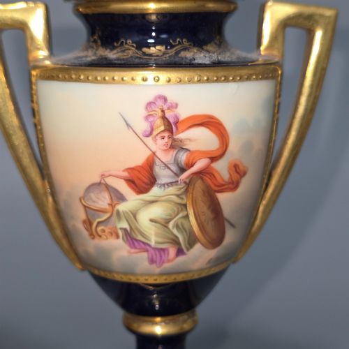 EXCEPTIONAL PAIR OF ANTIQUE VIENNA PORCELAIN EMPIRE AMPHORA VASES COVERS SIGNED F KOLLER - ADDITIONAL PHOTO 6