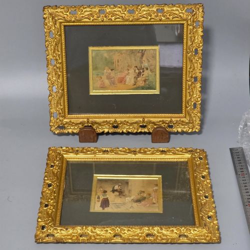 ATTRACTIVE GILT FRAMED PAIR MIXED MEDIA PICTURES C1900