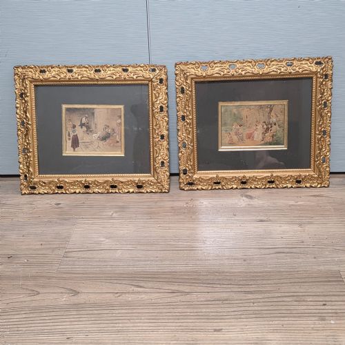 ATTRACTIVE GILT FRAMED PAIR MIXED MEDIA PICTURES C1900 - ADDITIONAL PHOTO 1