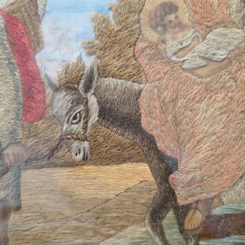 GEORGIANERA SILKWORKWOOLWORK EMBROIDERY LIKELY DEPICTING THE FLIGHT INTO EGYPT - ADDITIONAL PHOTO 12