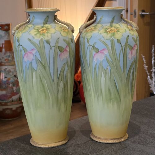 STUNNING ART NOUVEAU JAPANESE NIPPONKINJO FLORAL VASES 325CM