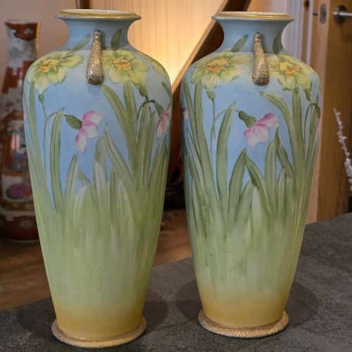stunning art nouveau japanese nipponkinjo floral vases 325cm - CATEGORY: ANTIQUE VASES - DATED 1910