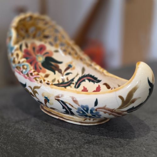 ANTIQUE ZSOLNAY PECS BOAT SHAPED RETICULATED DISH - ADDITIONAL PHOTO 2