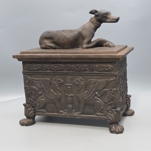 fig 1. 19thc Bronzed Russian Iron Casket, with Mounted Hound