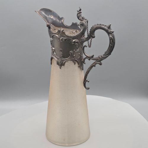 Antique French Rococo Silver Plated Ribbed Glass Liqueur Decanter Bottle