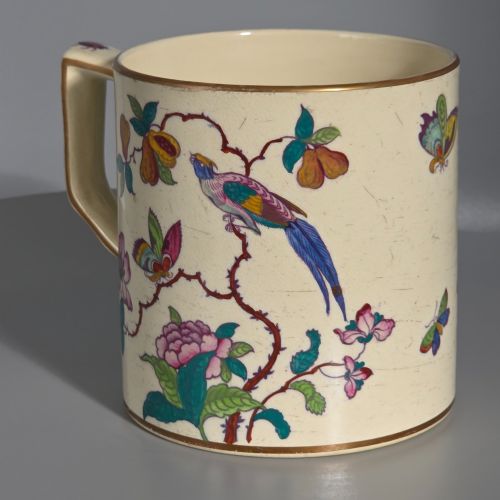 Large Early 20thc Empire Porcelain Mug Decorated with Birds & Bugs