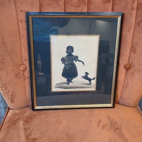 The Hubard Gallery London, William James Hubard (English, 1807-1862) Cut Paper and Watercolor Silhouette of a Girl & Dog
