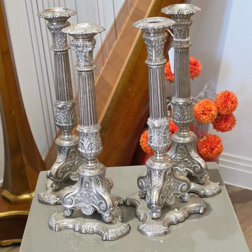 Rare Set of 4 X Fine German Silver Candlesticks 'Conrad Eduard Mappe' C1830 30cm