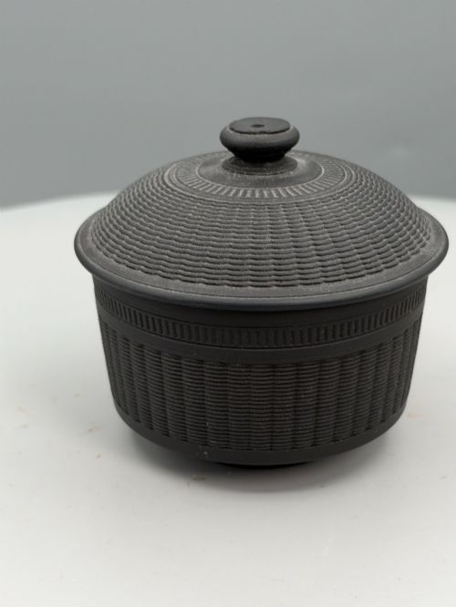 Fine Engine Turned Basalt Ware Sugar Box & Cover C1800