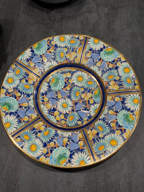 Large Boch Freres Pottery Charger, Circa 1920s, Printed and Impressed Marks, Pattern No. D.5106,