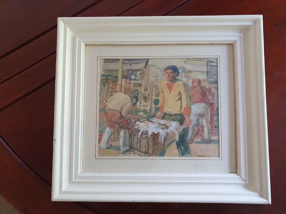Watercolour of Working Men by Harold Dearden 1882 - 1962.