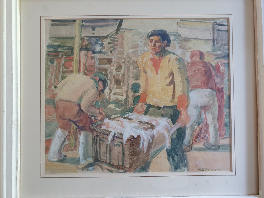 Watercolour of Working Men by Harold Dearden 1882 - 1962. View II