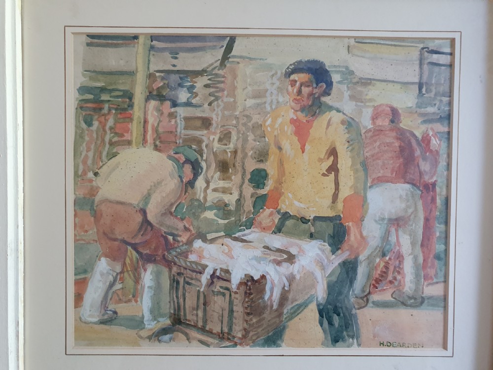 Watercolour of Working Men by Harold Dearden 1882 - 1962. View IV