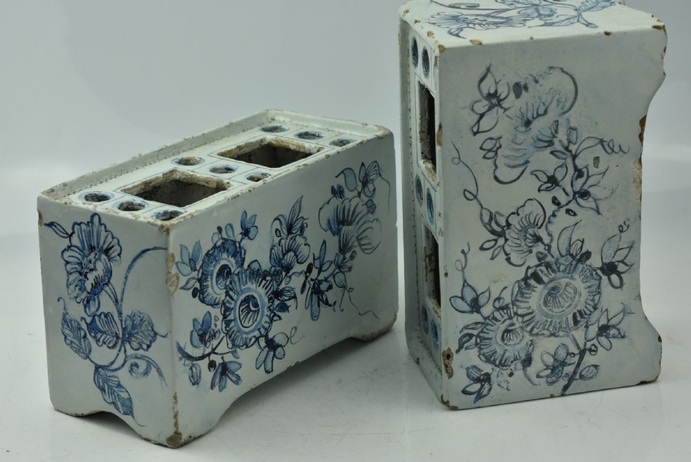 Two 18th Century Delft Tin Glaze Flower Bricks