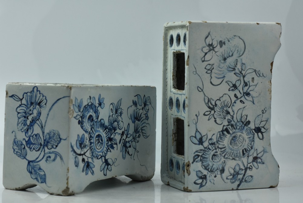 Two 18th Century Delft Tin Glaze Flower Bricks View II