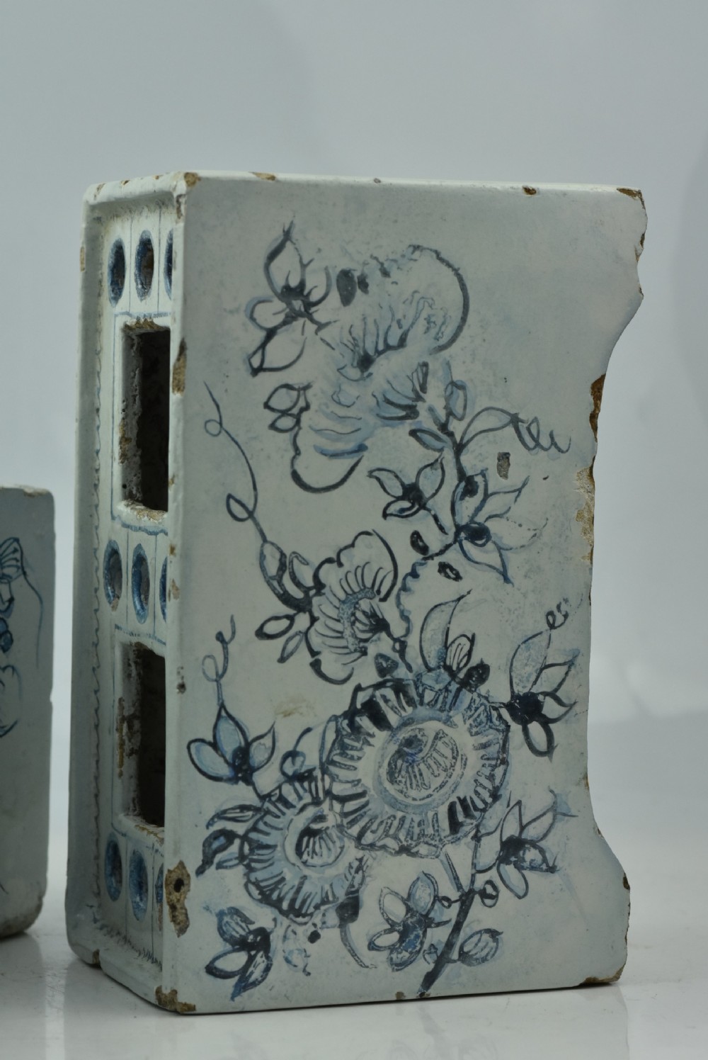 Two 18th Century Delft Tin Glaze Flower Bricks View IV