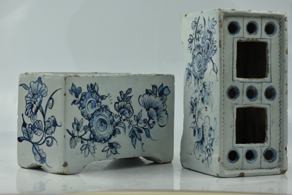 Two 18th Century Delft Tin Glaze Flower Bricks View V