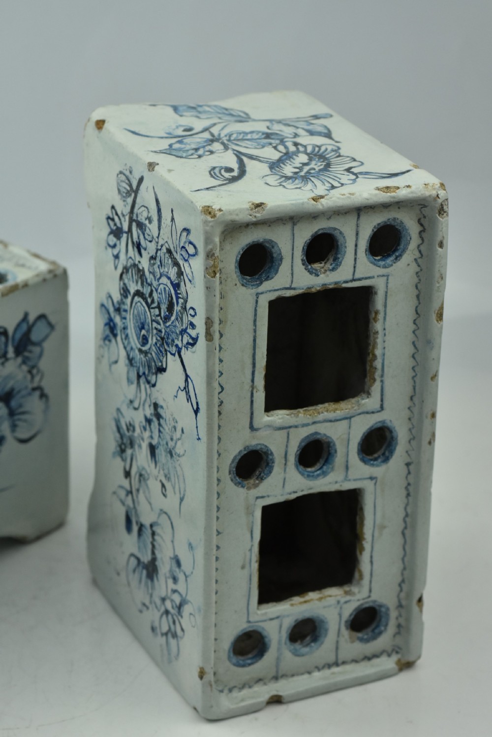 Two 18th Century Delft Tin Glaze Flower Bricks View VI