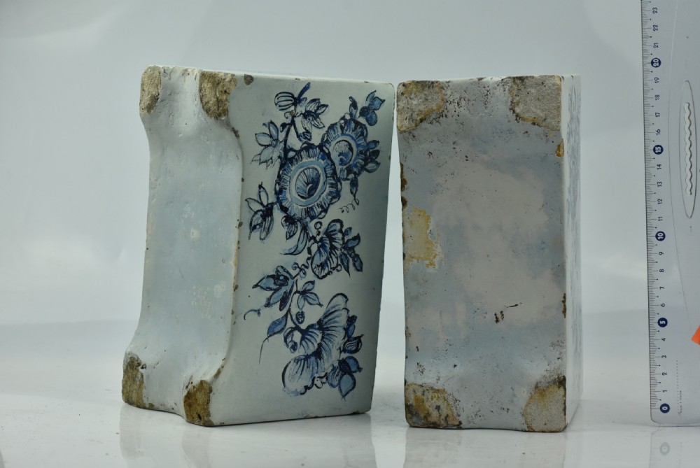 Two 18th Century Delft Tin Glaze Flower Bricks View X