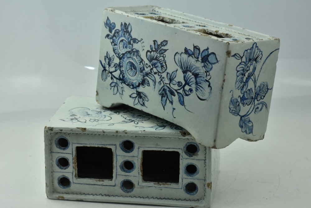 Two 18th Century Delft Tin Glaze Flower Bricks View XV