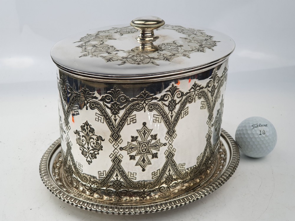 Fine Victorian Silver Plated Oval Biscuit Barrel View X
