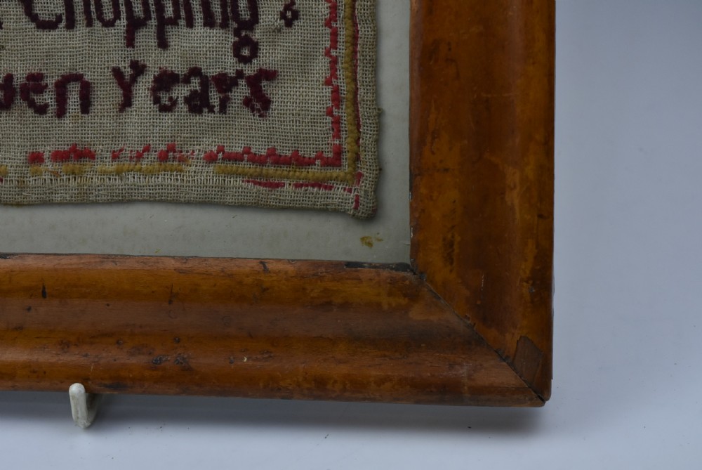 Delightful Alphabet Sampler Dated 1843 in Maple Veneered frame View XII