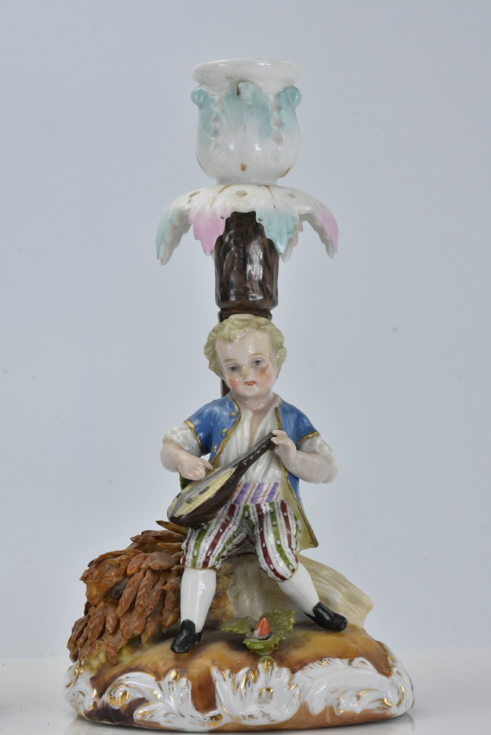 Delightful Pair of Sitzendorf Porcelain Figural Candlesticks c1880 View IV