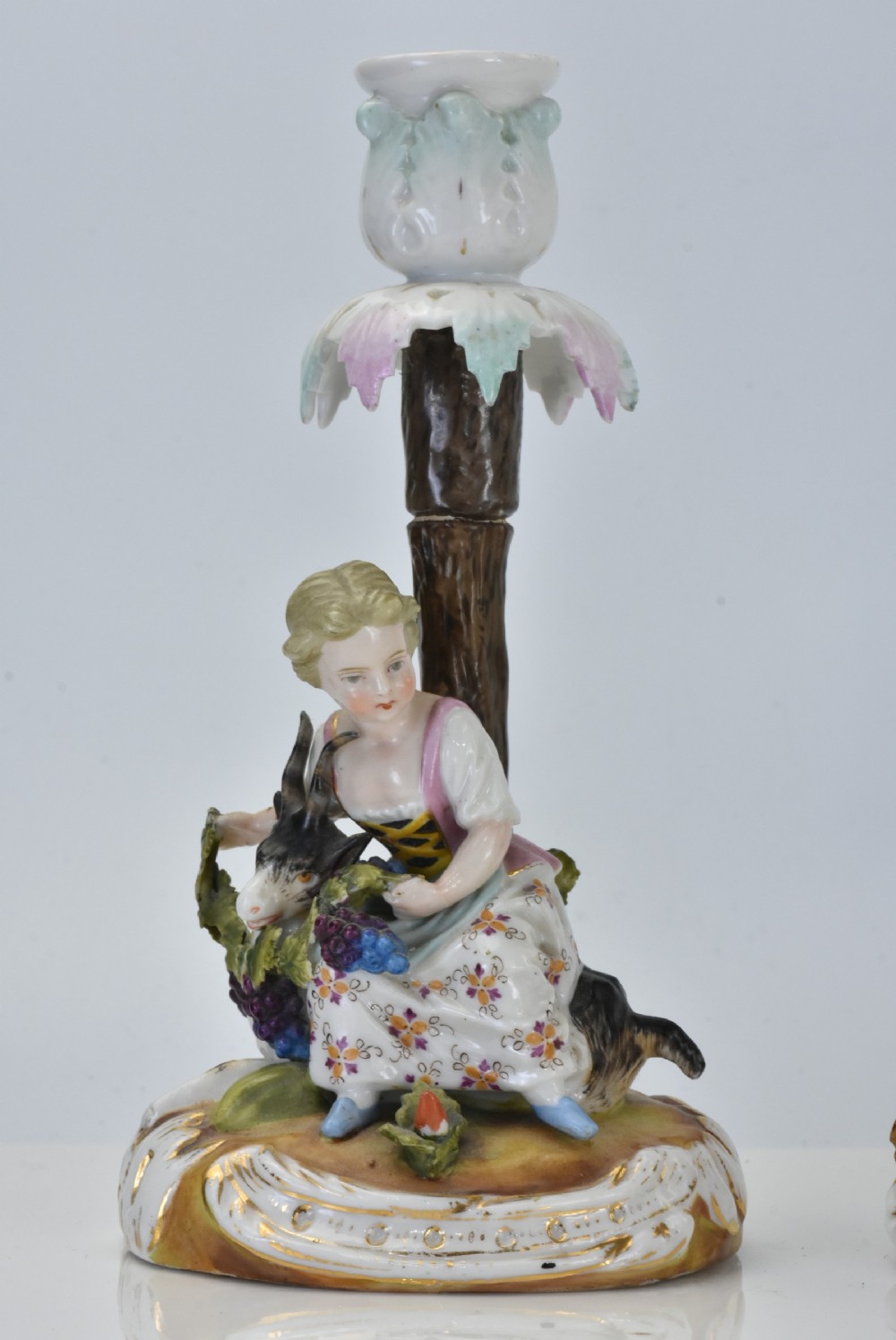 Delightful Pair of Sitzendorf Porcelain Figural Candlesticks c1880 View V