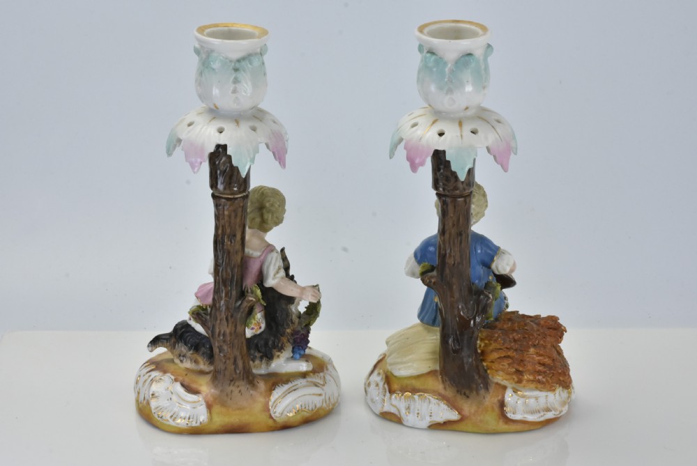Delightful Pair of Sitzendorf Porcelain Figural Candlesticks c1880 View VI