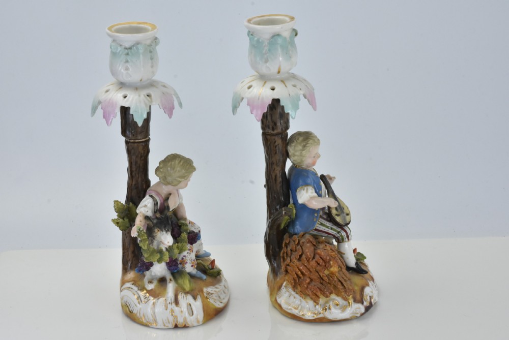 Delightful Pair of Sitzendorf Porcelain Figural Candlesticks c1880 View VII