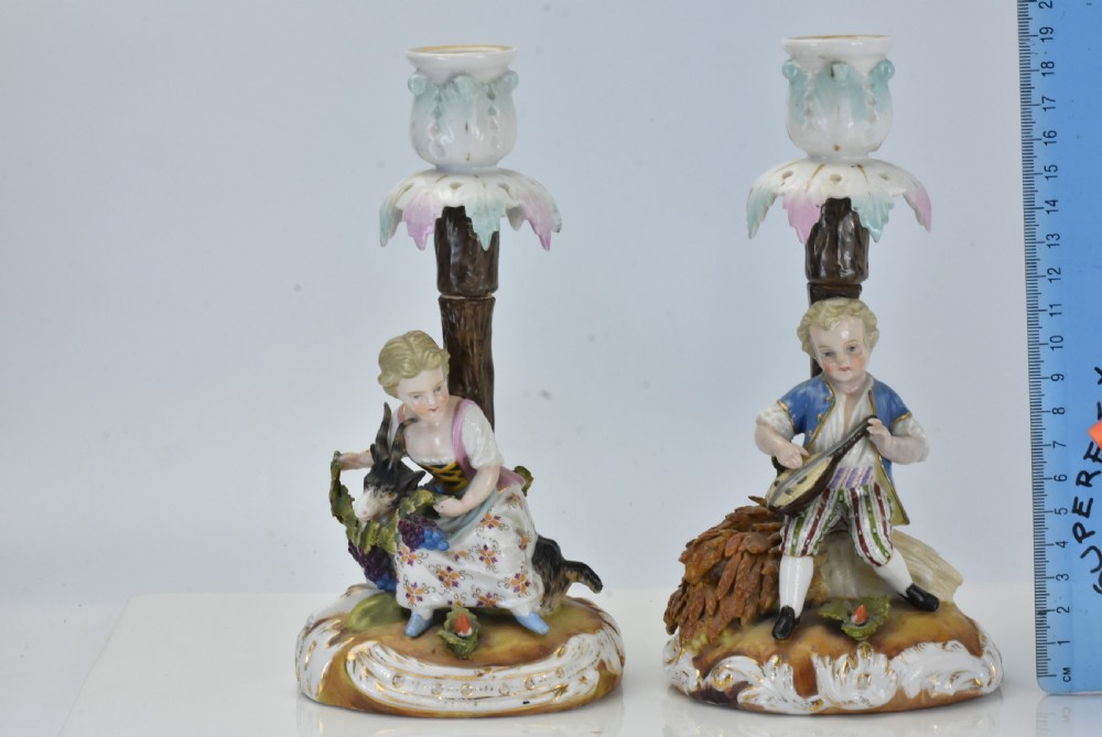 Delightful Pair of Sitzendorf Porcelain Figural Candlesticks c1880 View VIII