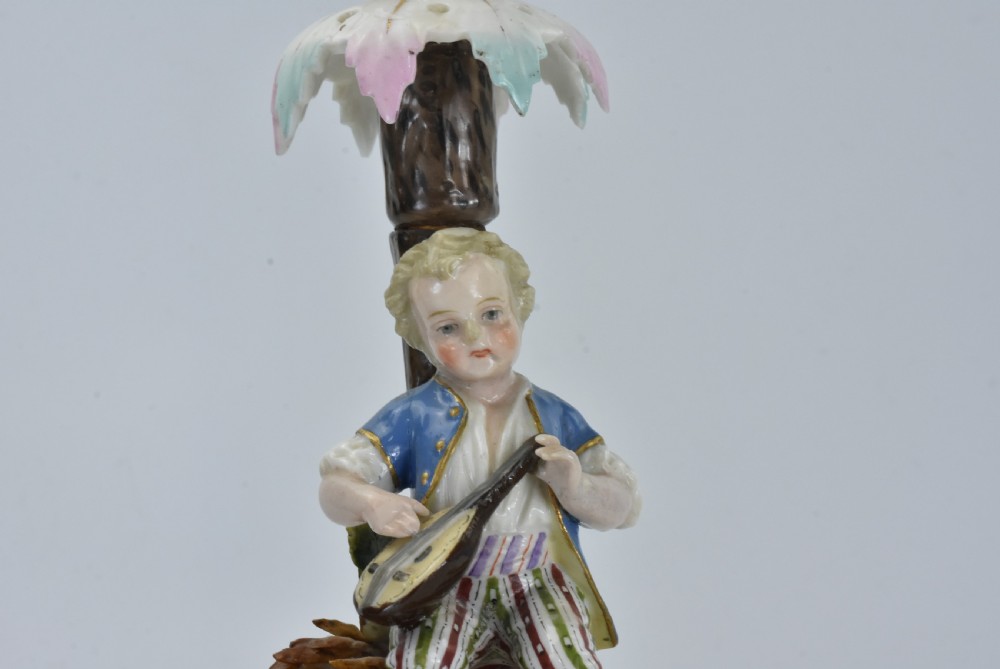 Delightful Pair of Sitzendorf Porcelain Figural Candlesticks c1880 View X