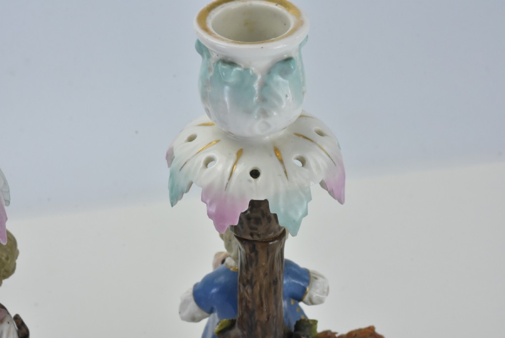 Delightful Pair of Sitzendorf Porcelain Figural Candlesticks c1880 View XVII