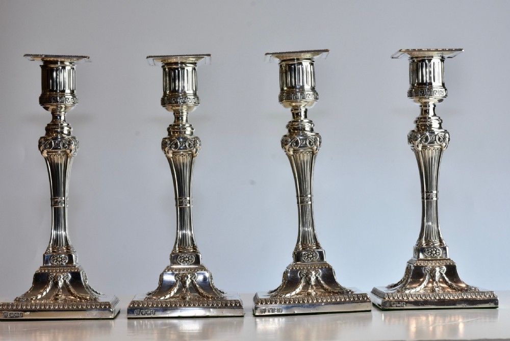  Rare Set of Four Handsome Silver Candlesticks c1900 Hawksworth & Eyre View II